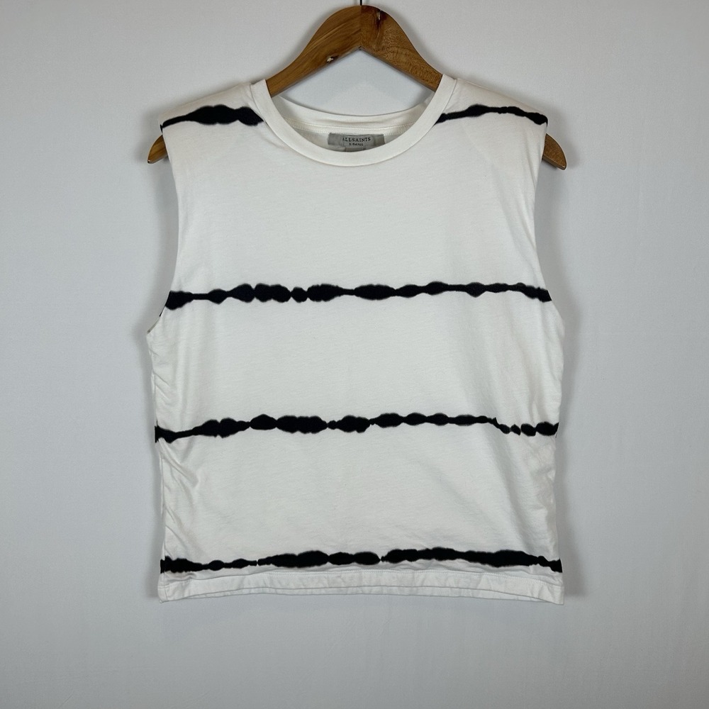 AllSaints Women's White Mika Tie Dye Stripe Shoulder‎ Pad Cotton Tank Top XS